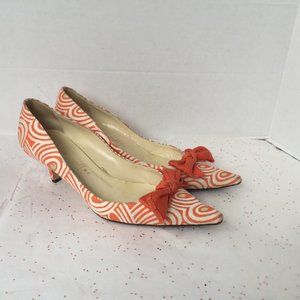 Bettye Muller Orange White Print Kitten Heel Pump